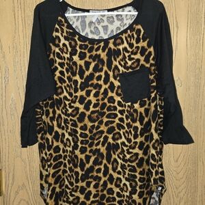 Leopard Print Long Sleeve Top with Pocket
